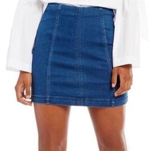 Free People Modern Femme Denim Seam Detail Mini Skirt in Sapphire Size 6 NWT